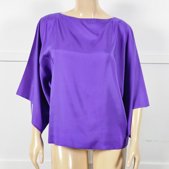 Ralph Lauren Tops - Ralph Lauren Black Label Womens Purple Silk Bateau Neckline Blouse Size 8